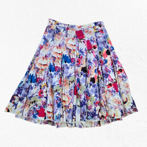 Y2K Floral Pleated Midi Skirt Lined Multicolor Garden Print Size Medium Petite